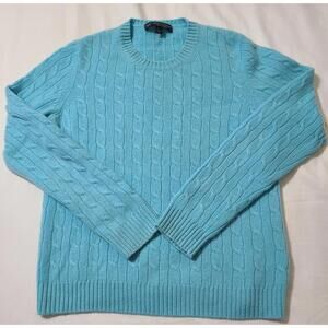 Brooks Brothers 346 Pure Cashmere Sweater Womens Sz Large Blue Cable Knit Preppy